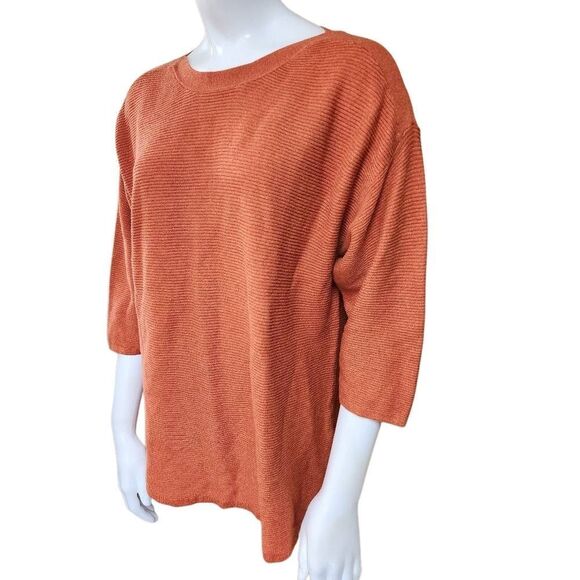 Chico's Orange Ribbed 3/4 Sleeve Sweater (2) - Picture 1 of 6